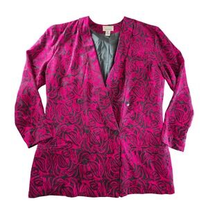 Vintage 80s 100% Silk Blazer Pink Green Abstract Paisley 12 Silks by St. Gillian